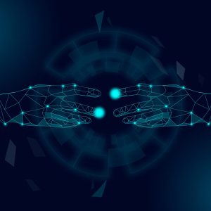 Basic RGB Touch of the future AI hands vector